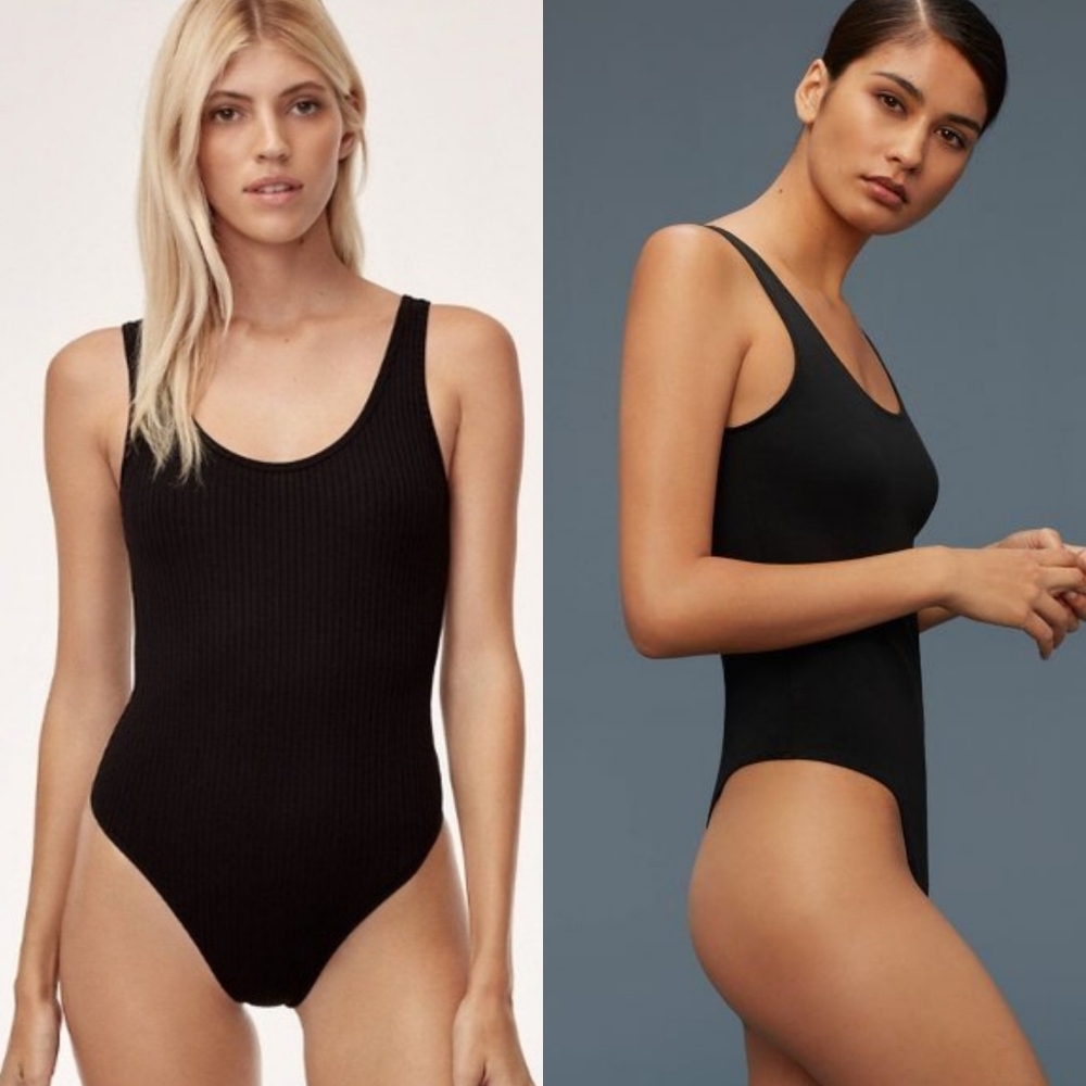 🌞Aritzia Wilfred Free Leila Ribbed Bodysuit Scoop Neck Black Thong cut Size XXS